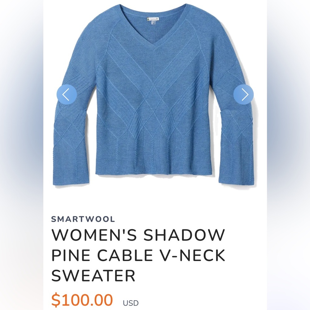 Smartwool v-neck sweater in horizon blue size small